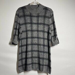 Style & Co. Womens Gray & Black Roll Tab Sleeve Medium Soft Check Sweater Size L